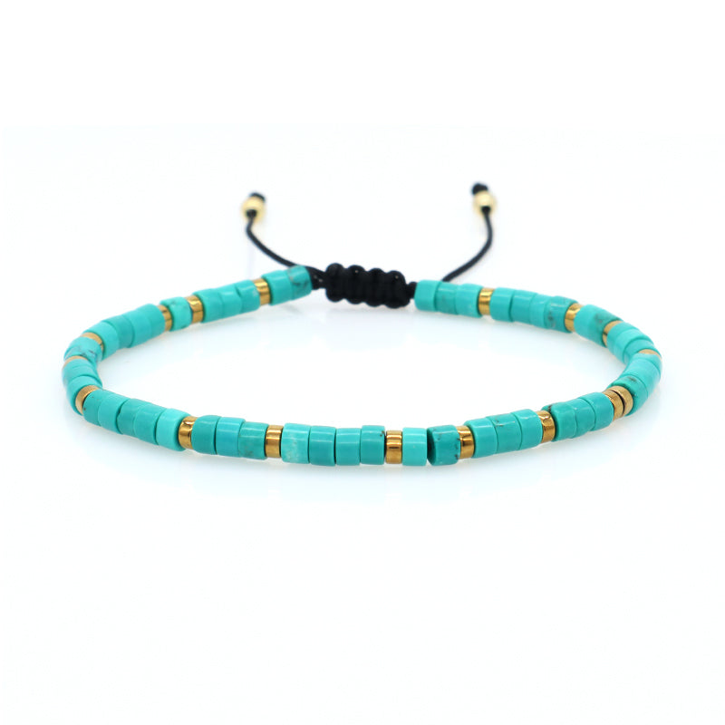 Wholesale Custom Friendship Handmade Bohemia Women Braided Ajustable Gold Plated Hematite Beaded Natural Stone Macrame Bracelet