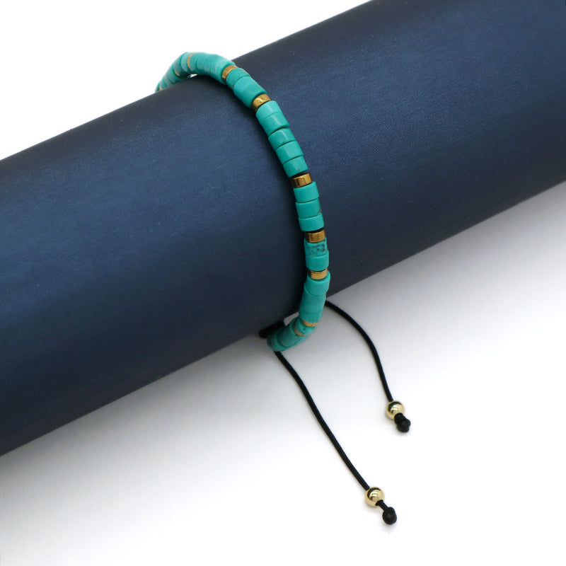 Wholesale Custom Friendship Handmade Bohemia Women Braided Ajustable Gold Plated Hematite Beaded Natural Stone Macrame Bracelet
