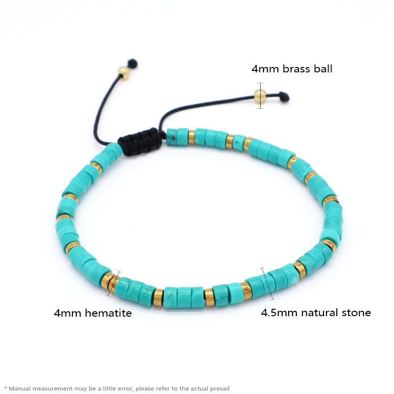 Wholesale Custom Friendship Handmade Bohemia Women Braided Ajustable Gold Plated Hematite Beaded Natural Stone Macrame Bracelet