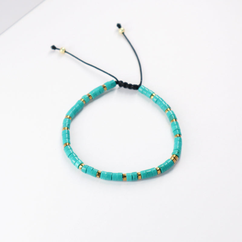 Wholesale Custom Friendship Handmade Bohemia Women Braided Ajustable Gold Plated Hematite Beaded Natural Stone Macrame Bracelet