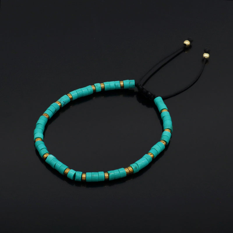 Wholesale Custom Friendship Handmade Bohemia Women Braided Ajustable Gold Plated Hematite Beaded Natural Stone Macrame Bracelet