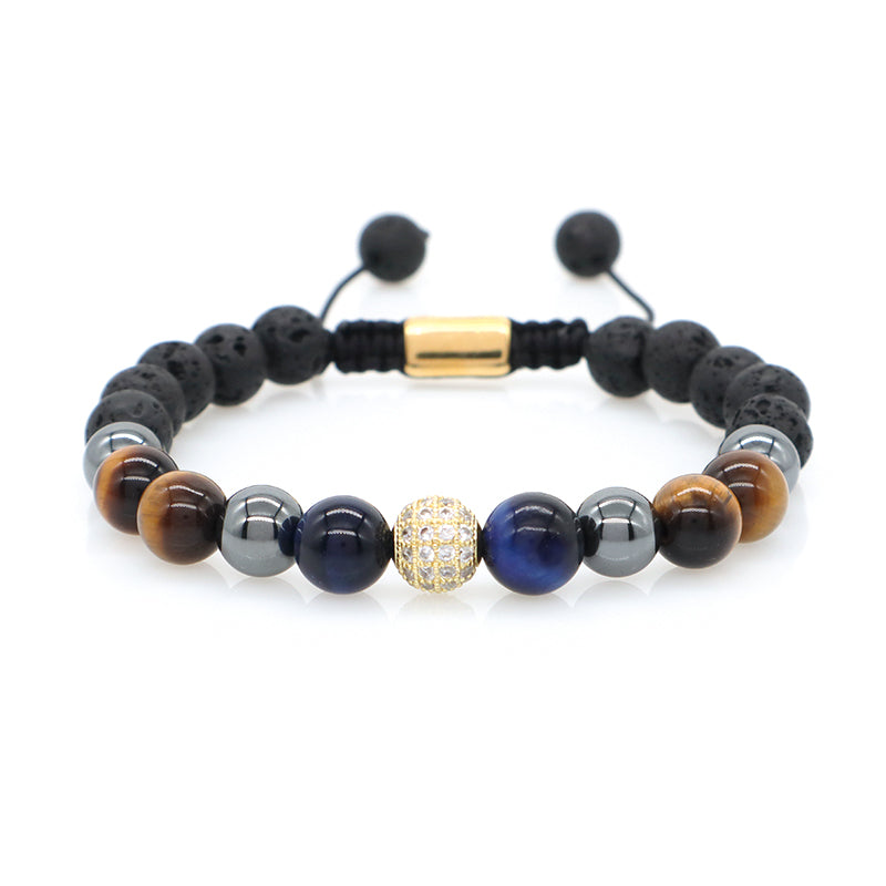 Custom Mix Ajustable CZ Handmade Fashion Jewelry Latest 8mm Tiger Eye Lava Stone Beads Natural Stone Macrame Knots Bracelet