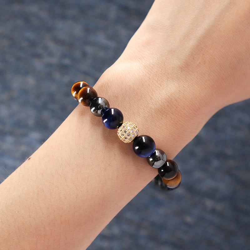Custom Mix Ajustable CZ Handmade Fashion Jewelry Latest 8mm Tiger Eye Lava Stone Beads Natural Stone Macrame Knots Bracelet