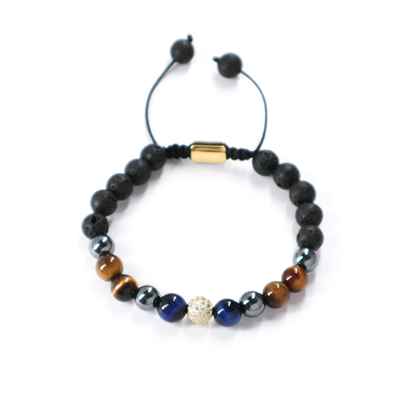Custom Mix Ajustable CZ Handmade Fashion Jewelry Latest 8mm Tiger Eye Lava Stone Beads Natural Stone Macrame Knots Bracelet