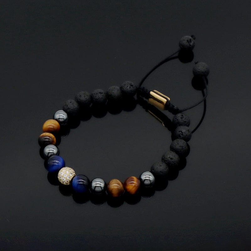 Custom Mix Ajustable CZ Handmade Fashion Jewelry Latest 8mm Tiger Eye Lava Stone Beads Natural Stone Macrame Knots Bracelet