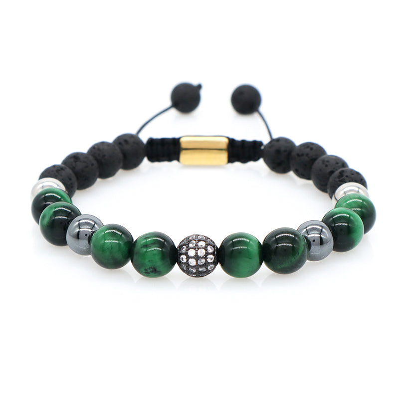 Wholesale Custom CZ Friendship Handmade Women Ajustable Woven Stainless Steel Natural Stone Beaded Boho Macrame Knots Bracelet