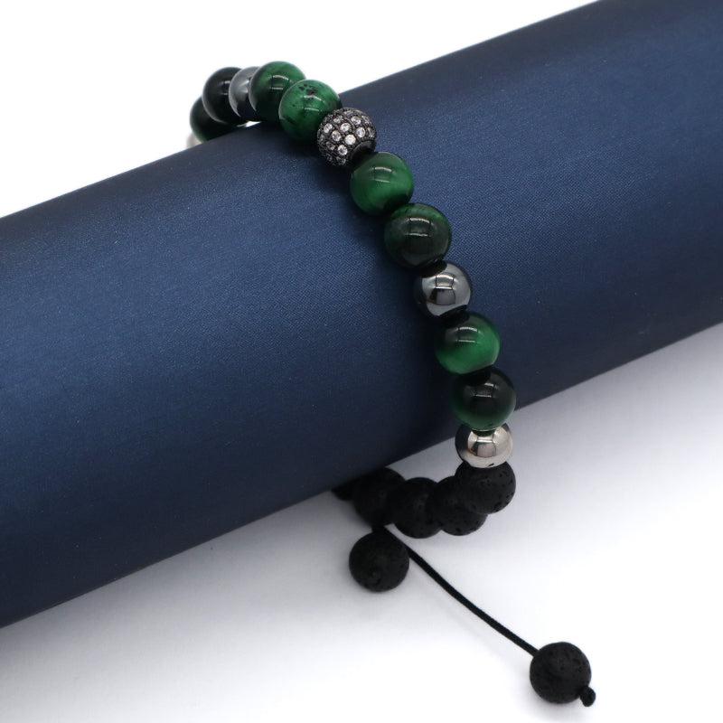 Wholesale Custom CZ Friendship Handmade Women Ajustable Woven Stainless Steel Natural Stone Beaded Boho Macrame Knots Bracelet
