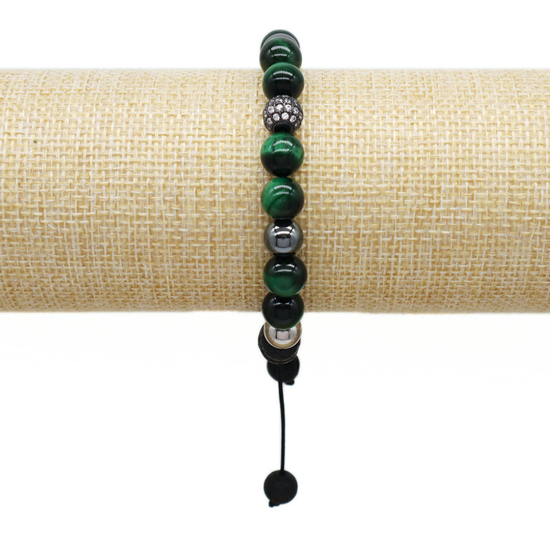 Wholesale Custom CZ Friendship Handmade Women Ajustable Woven Stainless Steel Natural Stone Beaded Boho Macrame Knots Bracelet