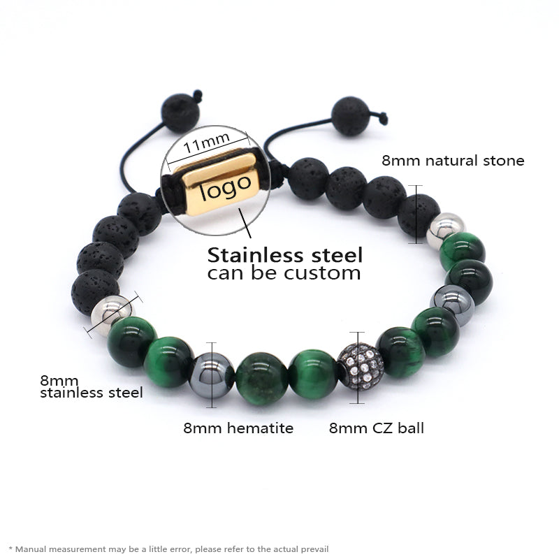 Wholesale Custom CZ Friendship Handmade Women Ajustable Woven Stainless Steel Natural Stone Beaded Boho Macrame Knots Bracelet