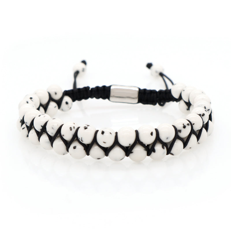 Wholesale 6mm Natural Gemstone Bangles Custom Boho Handmade Ajustable Woven Stainless Steel Stone Beaded Macrame Knots Bracelet