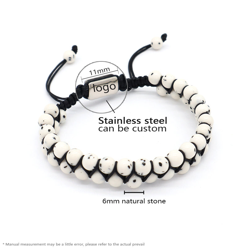 Wholesale 6mm Natural Gemstone Bangles Custom Boho Handmade Ajustable Woven Stainless Steel Stone Beaded Macrame Knots Bracelet