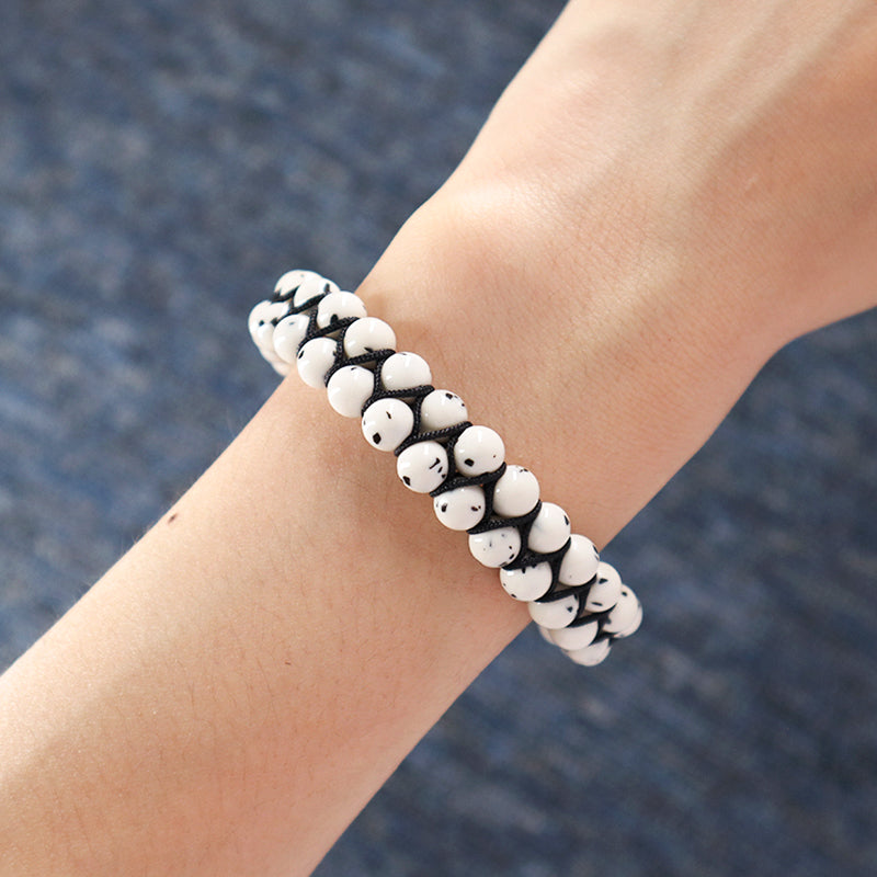 Wholesale 6mm Natural Gemstone Bangles Custom Boho Handmade Ajustable Woven Stainless Steel Stone Beaded Macrame Knots Bracelet