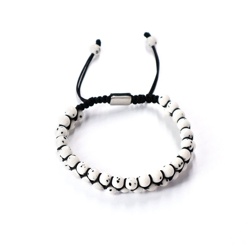 Wholesale 6mm Natural Gemstone Bangles Custom Boho Handmade Ajustable Woven Stainless Steel Stone Beaded Macrame Knots Bracelet