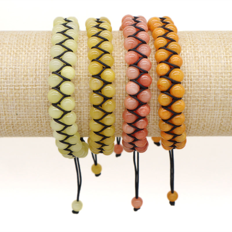 Best Selling Double Layer 6mm Natural Stone Beaded Gemstone Ajustable Woven Stainless Steel Macrame Knots Handmade Yoga Bracelet
