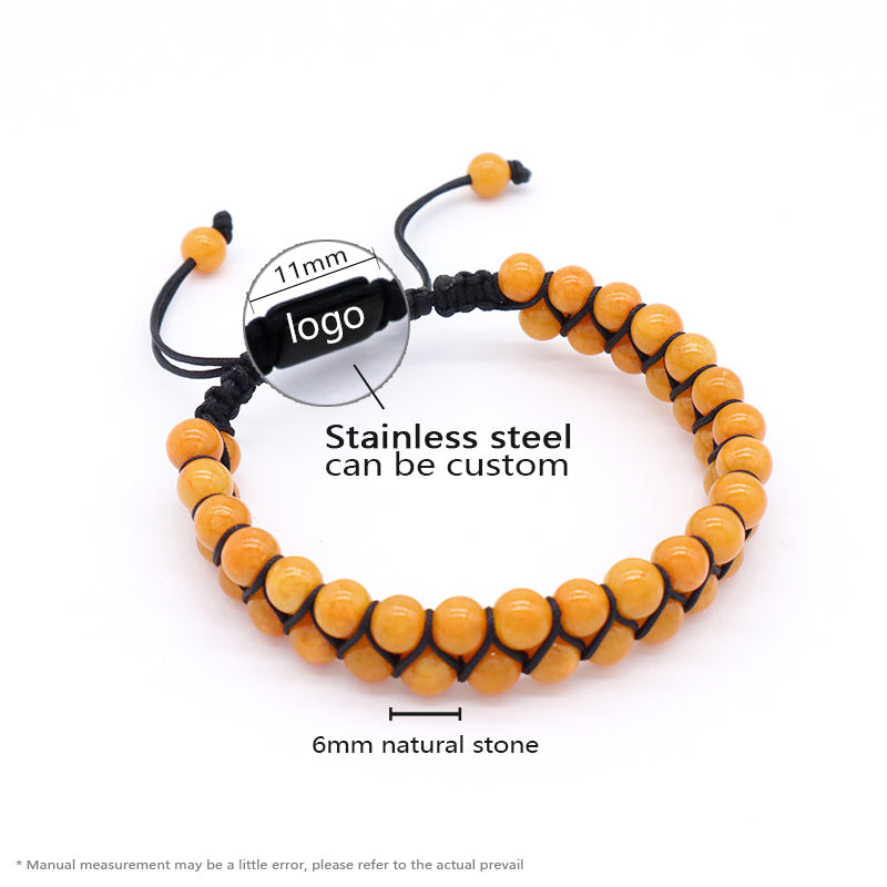 Best Selling Double Layer 6mm Natural Stone Beaded Gemstone Ajustable Woven Stainless Steel Macrame Knots Handmade Yoga Bracelet