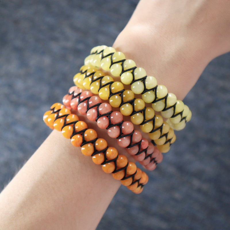 Best Selling Double Layer 6mm Natural Stone Beaded Gemstone Ajustable Woven Stainless Steel Macrame Knots Handmade Yoga Bracelet