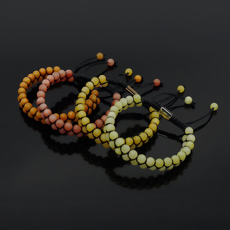 Best Selling Double Layer 6mm Natural Stone Beaded Gemstone Ajustable Woven Stainless Steel Macrame Knots Handmade Yoga Bracelet