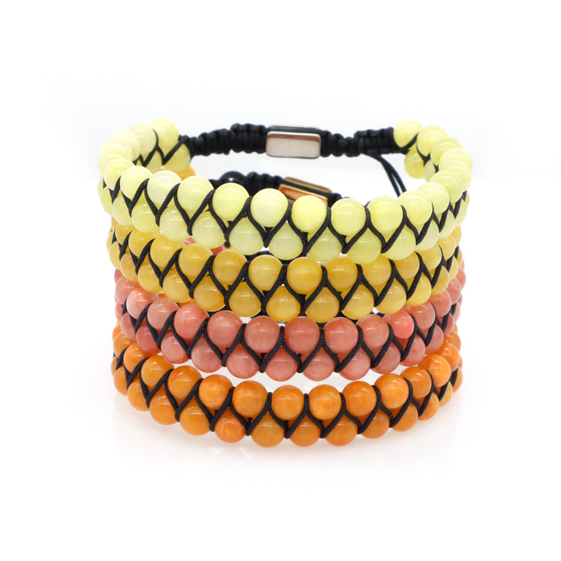Best Selling Double Layer 6mm Natural Stone Beaded Gemstone Ajustable Woven Stainless Steel Macrame Knots Handmade Yoga Bracelet