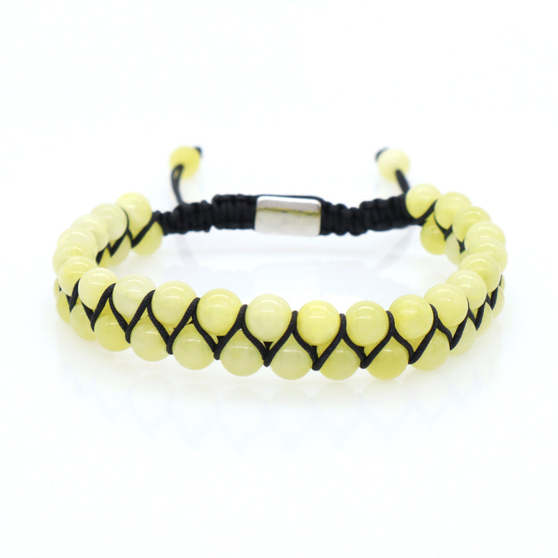Best Selling Double Layer 6mm Natural Stone Beaded Gemstone Ajustable Woven Stainless Steel Macrame Knots Handmade Yoga Bracelet