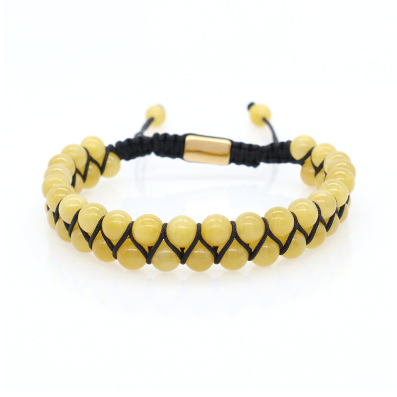 Best Selling Double Layer 6mm Natural Stone Beaded Gemstone Ajustable Woven Stainless Steel Macrame Knots Handmade Yoga Bracelet
