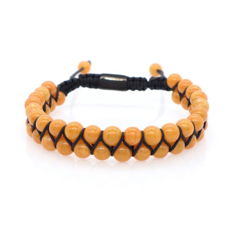 Best Selling Double Layer 6mm Natural Stone Beaded Gemstone Ajustable Woven Stainless Steel Macrame Knots Handmade Yoga Bracelet