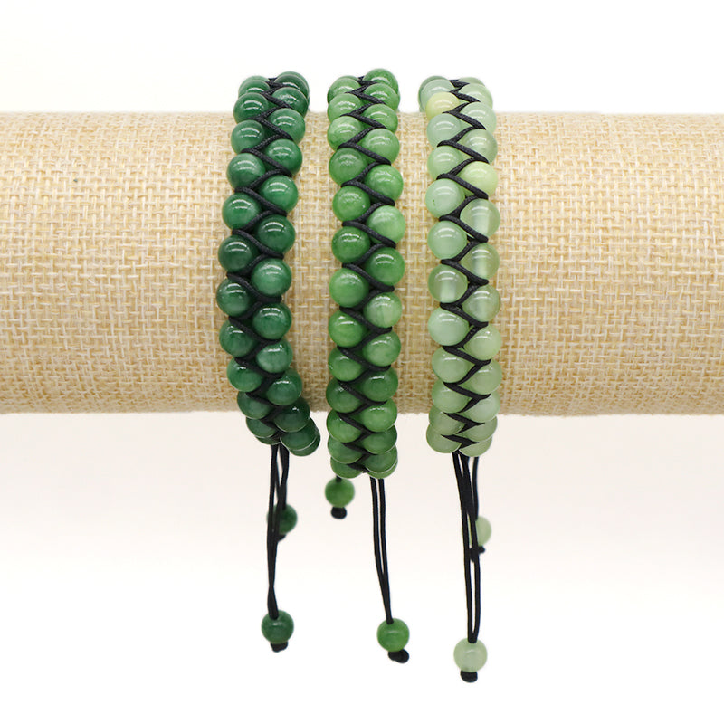 Hot Men Women Jewelry Customized Handmade Ajustable Stainless Steel Natural Healing Stone 6mm Gemstone Macrame Knots Bracelet