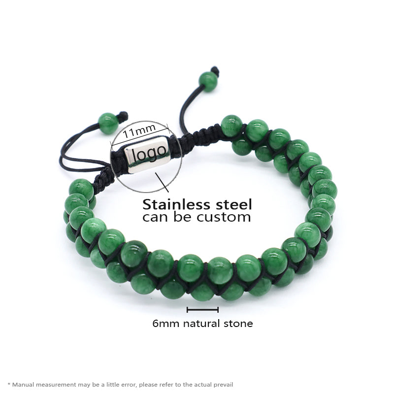 Hot Men Women Jewelry Customized Handmade Ajustable Stainless Steel Natural Healing Stone 6mm Gemstone Macrame Knots Bracelet