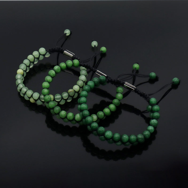 Hot Men Women Jewelry Customized Handmade Ajustable Stainless Steel Natural Healing Stone 6mm Gemstone Macrame Knots Bracelet