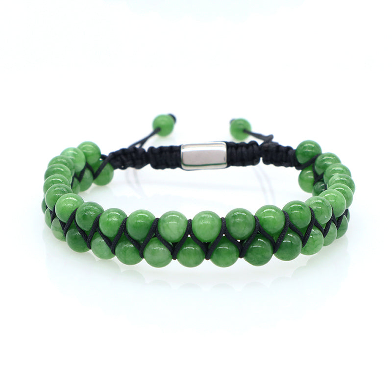 Hot Men Women Jewelry Customized Handmade Ajustable Stainless Steel Natural Healing Stone 6mm Gemstone Macrame Knots Bracelet