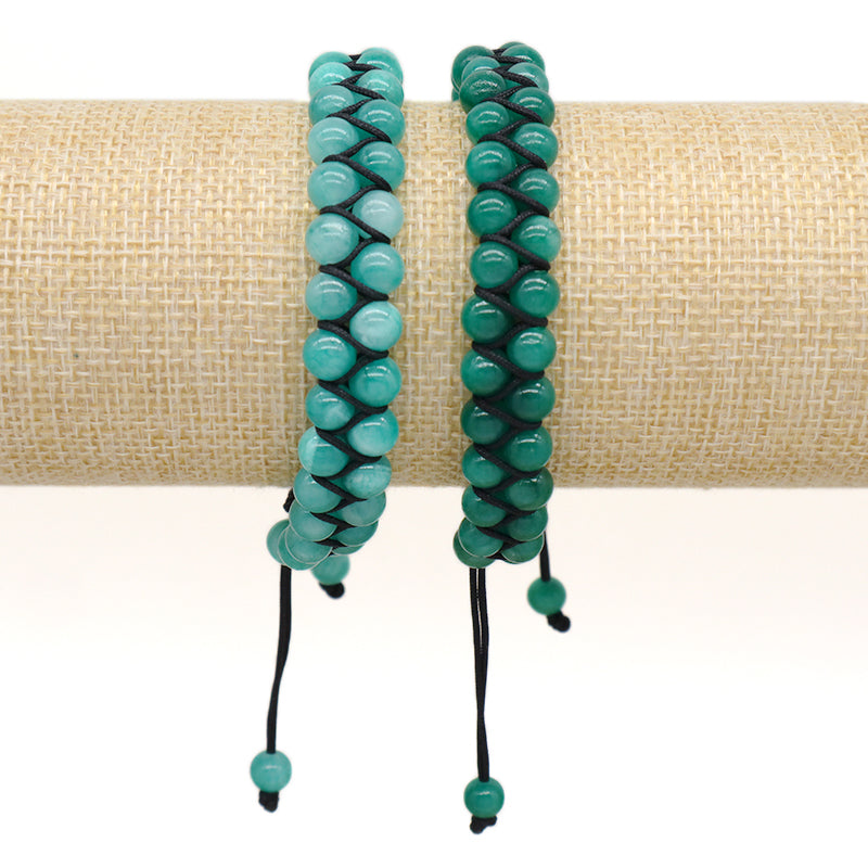 Natural Gemstone Beads Double Layer Healing 6mm Stone Ajustable Woven Stainless Steel Handmade Macrame Knots Yoga Bracelet