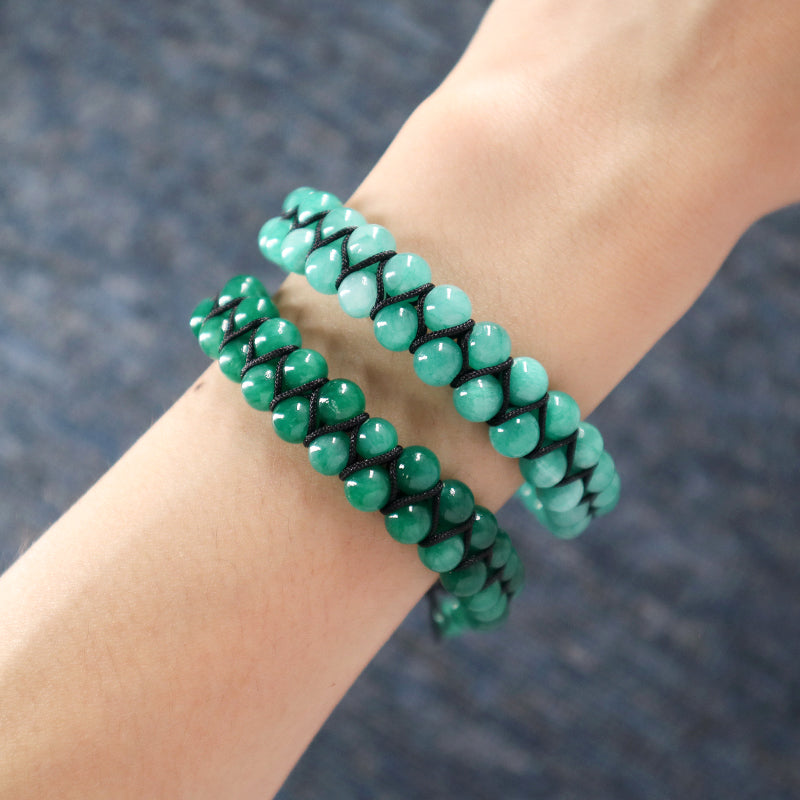 Natural Gemstone Beads Double Layer Healing 6mm Stone Ajustable Woven Stainless Steel Handmade Macrame Knots Yoga Bracelet