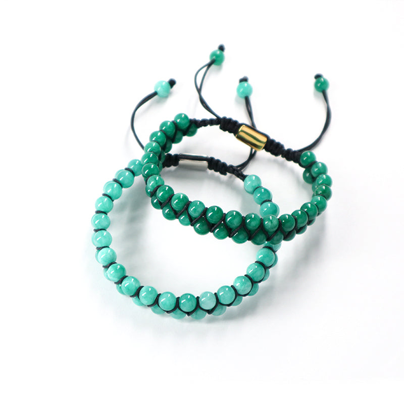 Natural Gemstone Beads Double Layer Healing 6mm Stone Ajustable Woven Stainless Steel Handmade Macrame Knots Yoga Bracelet
