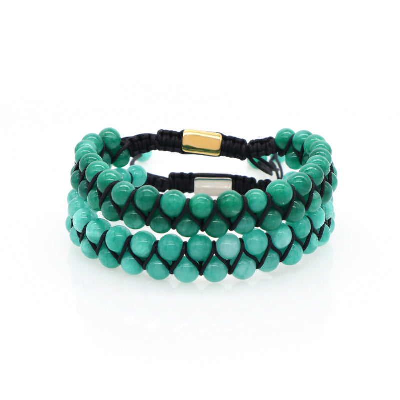 Natural Gemstone Beads Double Layer Healing 6mm Stone Ajustable Woven Stainless Steel Handmade Macrame Knots Yoga Bracelet