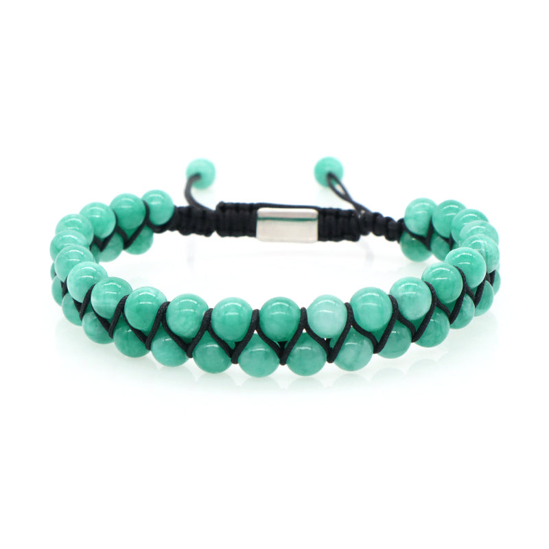 Natural Gemstone Beads Double Layer Healing 6mm Stone Ajustable Woven Stainless Steel Handmade Macrame Knots Yoga Bracelet