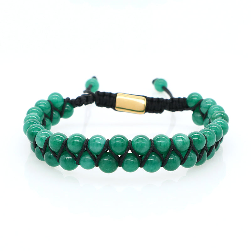 Natural Gemstone Beads Double Layer Healing 6mm Stone Ajustable Woven Stainless Steel Handmade Macrame Knots Yoga Bracelet