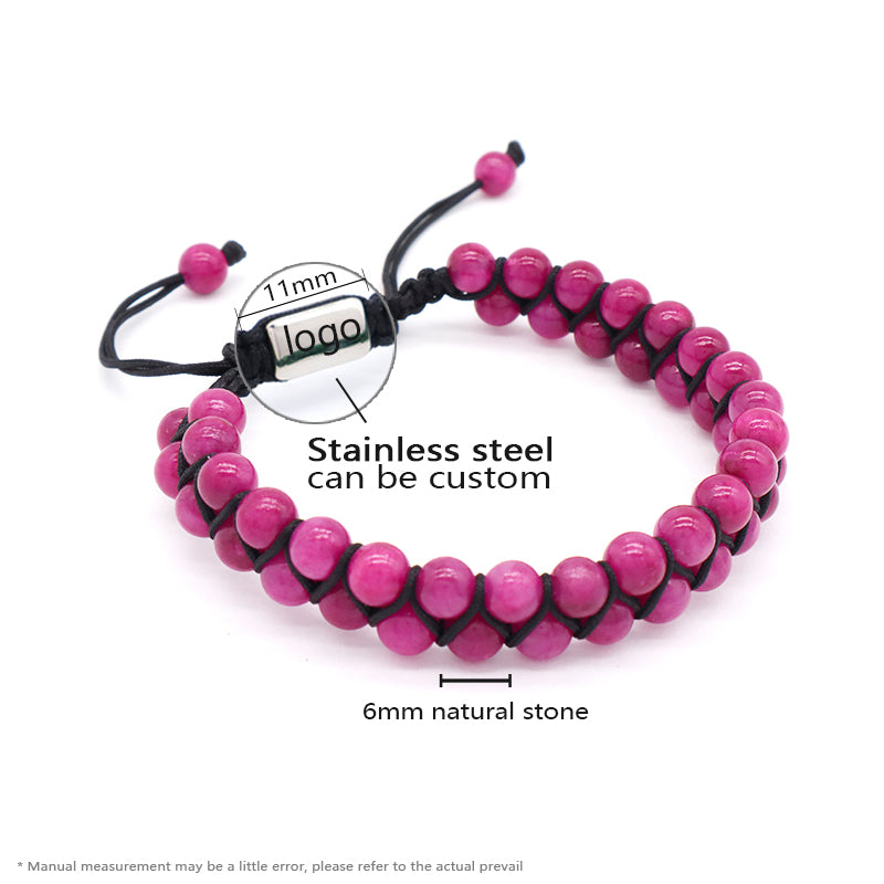 Handmade Yoga Inspiratioual 6mm Natural Stone Bead Gemstone Ajustable Stainless Steel Macrame Knots Handmade Yoga Bracelet