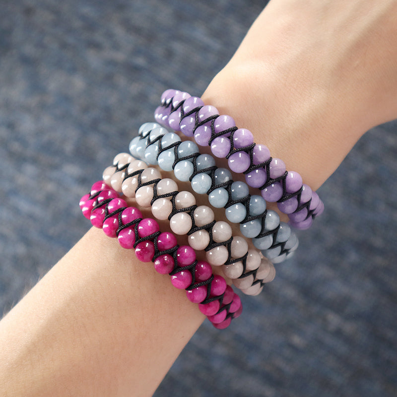 Handmade Yoga Inspiratioual 6mm Natural Stone Bead Gemstone Ajustable Stainless Steel Macrame Knots Handmade Yoga Bracelet