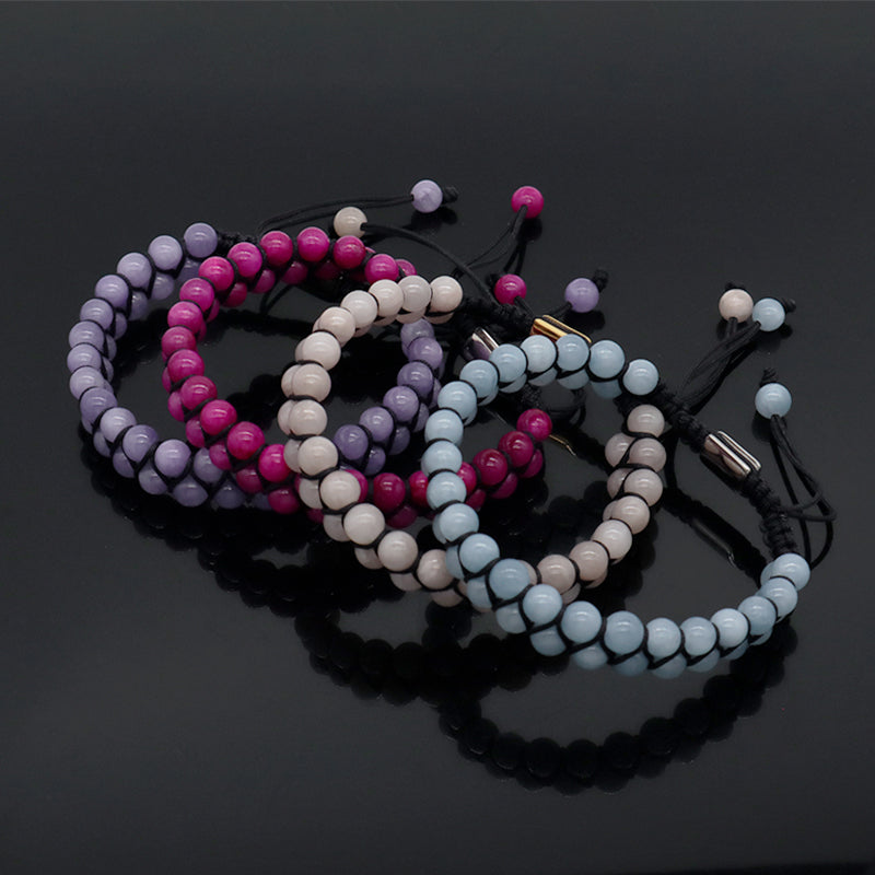 Handmade Yoga Inspiratioual 6mm Natural Stone Bead Gemstone Ajustable Stainless Steel Macrame Knots Handmade Yoga Bracelet