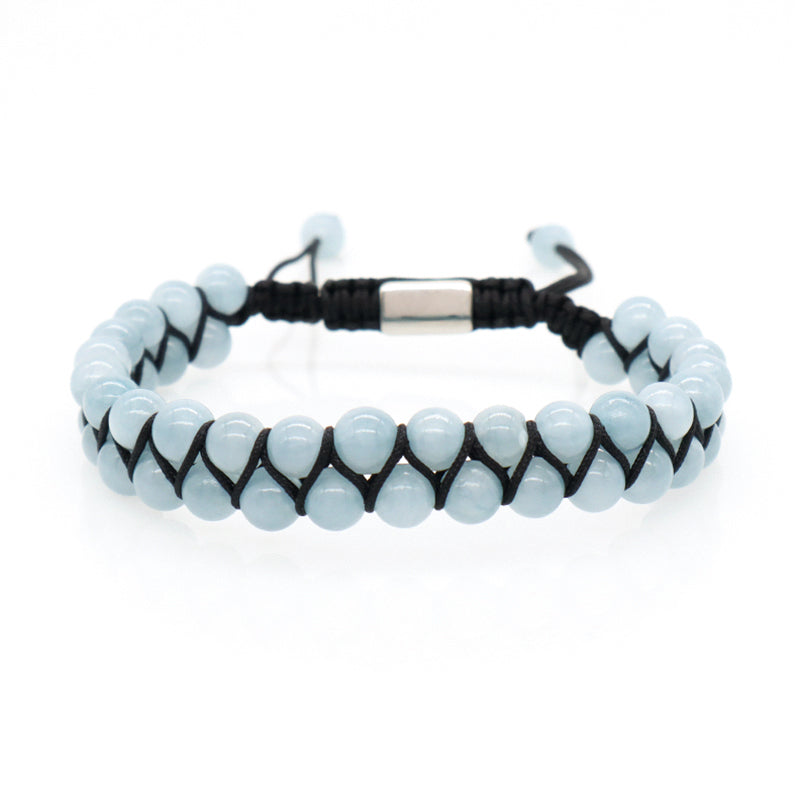 Handmade Yoga Inspiratioual 6mm Natural Stone Bead Gemstone Ajustable Stainless Steel Macrame Knots Handmade Yoga Bracelet