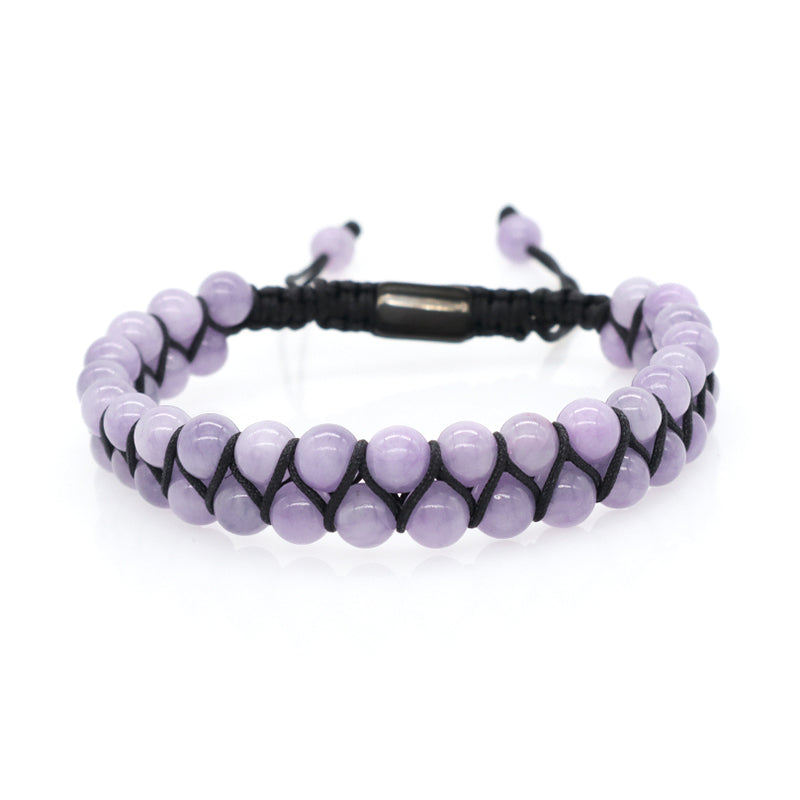 Handmade Yoga Inspiratioual 6mm Natural Stone Bead Gemstone Ajustable Stainless Steel Macrame Knots Handmade Yoga Bracelet