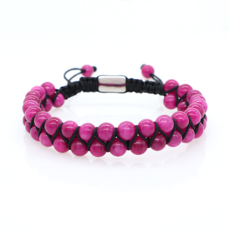 Handmade Yoga Inspiratioual 6mm Natural Stone Bead Gemstone Ajustable Stainless Steel Macrame Knots Handmade Yoga Bracelet