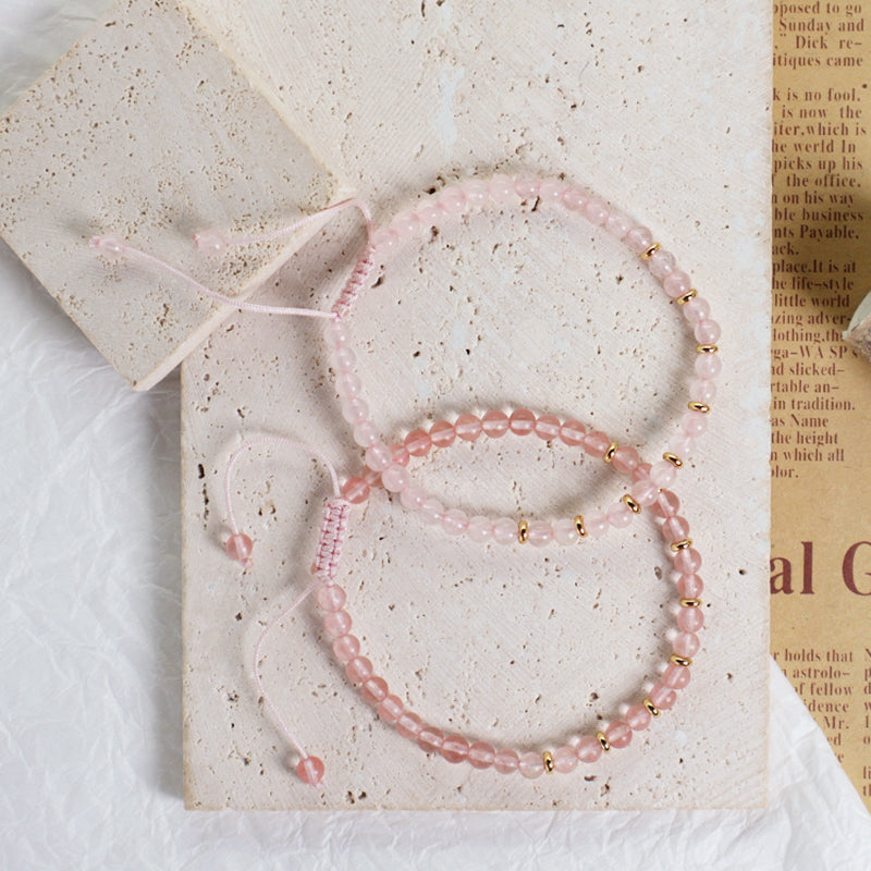 Custom Wholesale Friendship Handmade Fashion Women Gift Brass Charm Braided Ajustable 4mm Natural Stone Beaded Macrame Bracelet