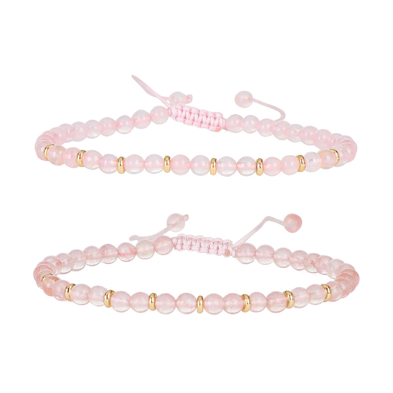 Custom Wholesale Friendship Handmade Fashion Women Gift Brass Charm Braided Ajustable 4mm Natural Stone Beaded Macrame Bracelet