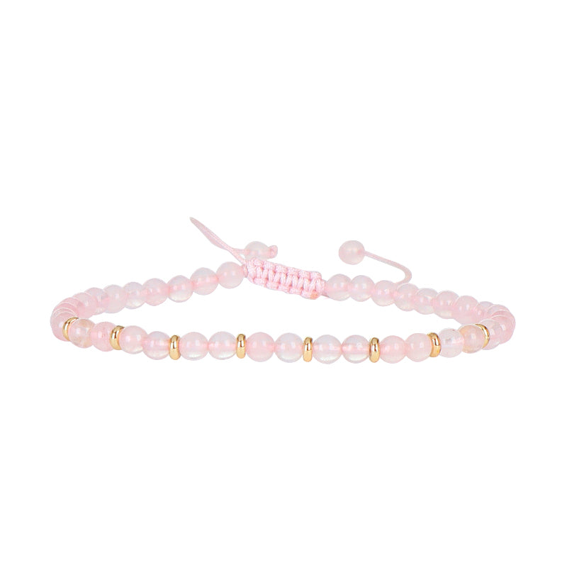 Custom Wholesale Friendship Handmade Fashion Women Gift Brass Charm Braided Ajustable 4mm Natural Stone Beaded Macrame Bracelet