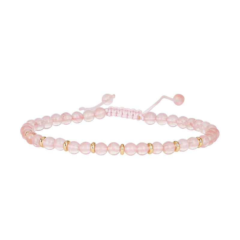 Custom Wholesale Friendship Handmade Fashion Women Gift Brass Charm Braided Ajustable 4mm Natural Stone Beaded Macrame Bracelet
