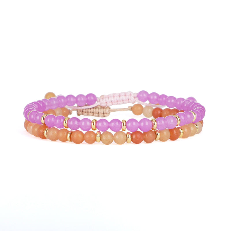 Custom 4mm Gemstone Natural Stone Beads Gold Plated Brass Charm Woven Cord Handmade Ajustable Macrame Knot Bracelet For Women