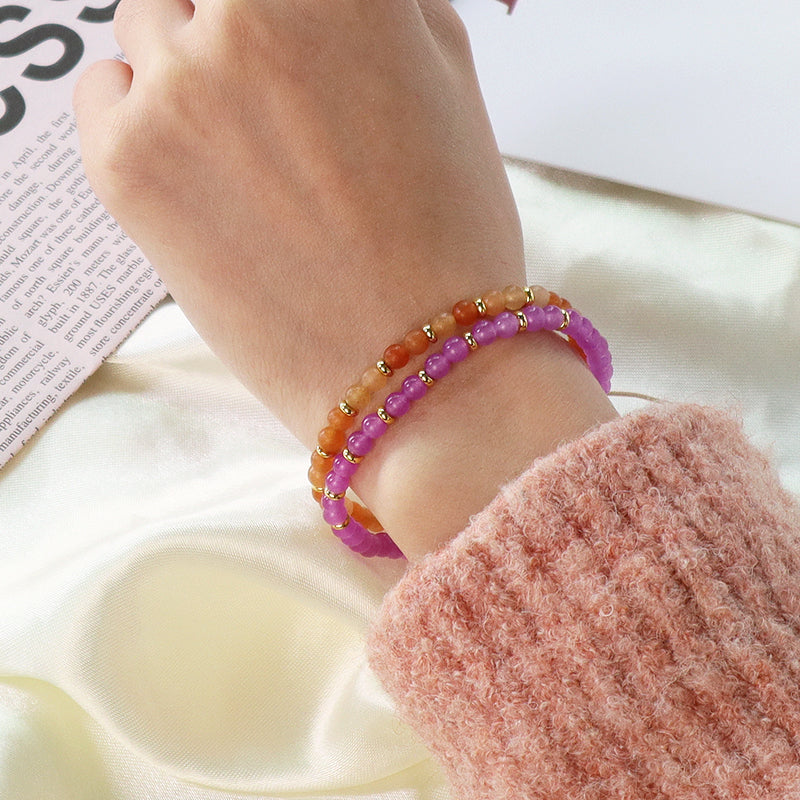 Custom 4mm Gemstone Natural Stone Beads Gold Plated Brass Charm Woven Cord Handmade Ajustable Macrame Knot Bracelet For Women