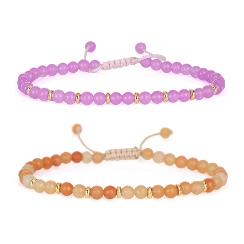 Custom 4mm Gemstone Natural Stone Beads Gold Plated Brass Charm Woven Cord Handmade Ajustable Macrame Knot Bracelet For Women