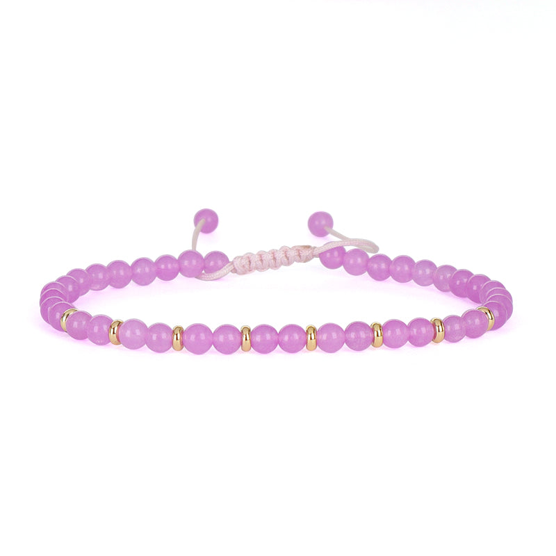 Custom 4mm Gemstone Natural Stone Beads Gold Plated Brass Charm Woven Cord Handmade Ajustable Macrame Knot Bracelet For Women