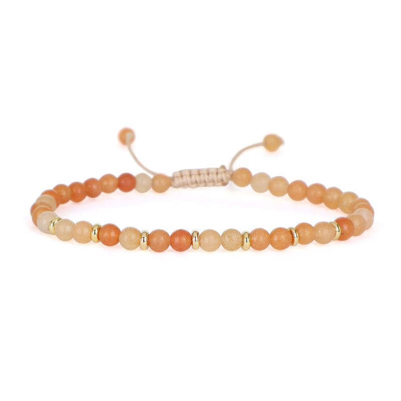 Custom 4mm Gemstone Natural Stone Beads Gold Plated Brass Charm Woven Cord Handmade Ajustable Macrame Knot Bracelet For Women